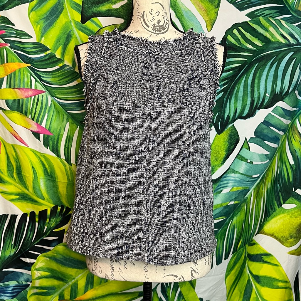 Banana Republic Xs Blue White Thick Woven Fringe Trim Teacher Office Top